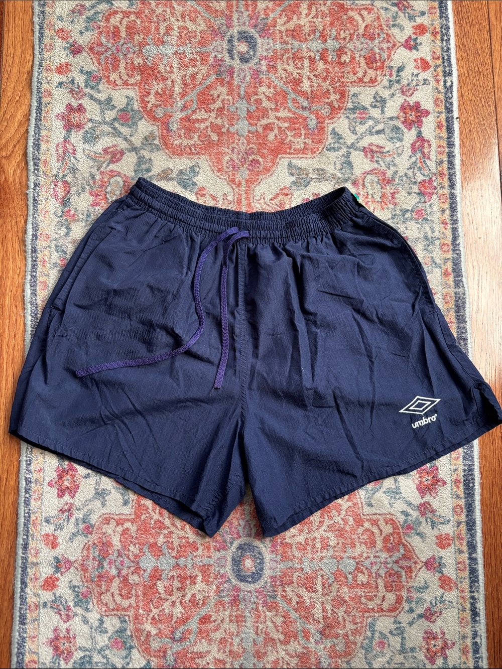Vintage 1990s Umbro Men's or Women’s Dark Navy Athletic Shorts with Drawstring